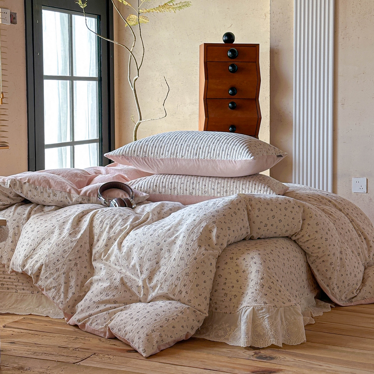 91家纺网 家纺一手货源 找家纺 孑寐家纺 2026新款亲肤舒适全棉棉麻床盖四件套 秋野拾花