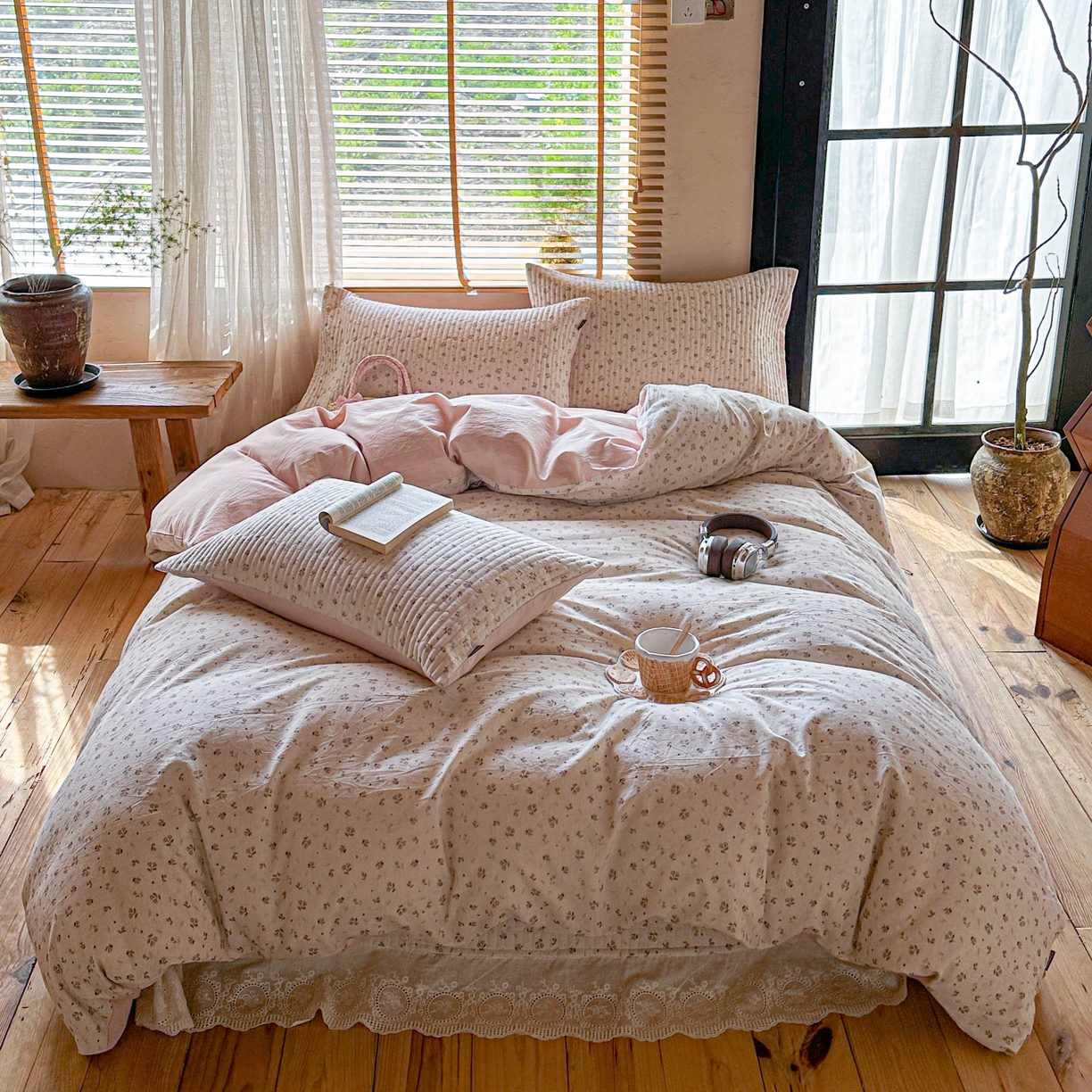 91家纺网 家纺一手货源 找家纺 孑寐家纺 2026新款亲肤舒适全棉棉麻床盖四件套 秋野拾花