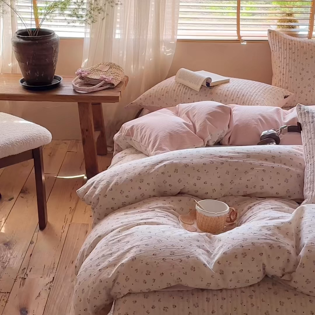 91家纺网 家纺一手货源 找家纺 孑寐家纺 2026新款亲肤舒适全棉棉麻床盖四件套 秋野拾花
