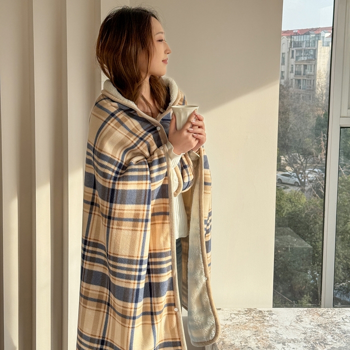 91家纺网 家纺一手货源 找家纺 丹本家纺 2026新款跨境电商爆款多功能办公室午休毯礼品毯可穿披肩盖毯毛毯毯子 蓝咖