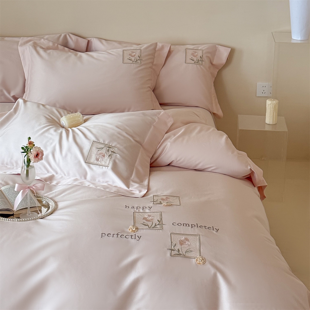 91家纺网 家纺一手货源 找家纺 （总）泽西 2026新品刺绣50s双股全棉长绒棉宽边四件套-花栖【控价358-378】