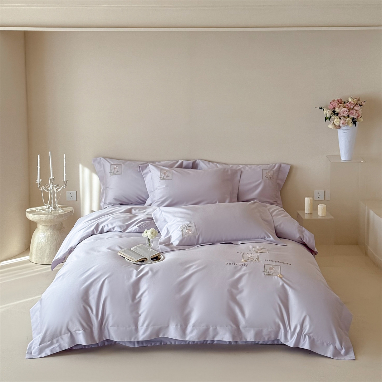 91家纺网 家纺一手货源 找家纺 （总）泽西 2026新品刺绣50s双股全棉长绒棉宽边四件套-花栖【控价358-378】