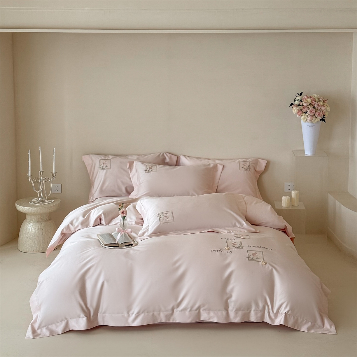 91家纺网 家纺一手货源 找家纺 （总）泽西 2026新品刺绣50s双股全棉长绒棉宽边四件套-花栖【控价358-378】