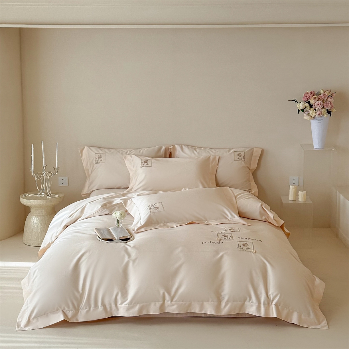 91家纺网 家纺一手货源 找家纺 （总）泽西 2026新品刺绣50s双股全棉长绒棉宽边四件套-花栖【控价358-378】