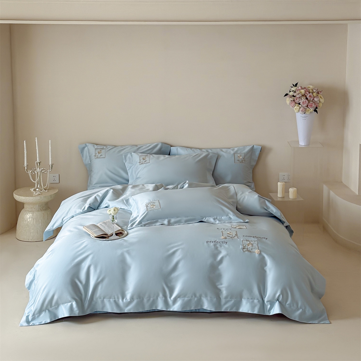 91家纺网 家纺一手货源 找家纺 （总）泽西 2026新品刺绣50s双股全棉长绒棉宽边四件套-花栖【控价358-378】