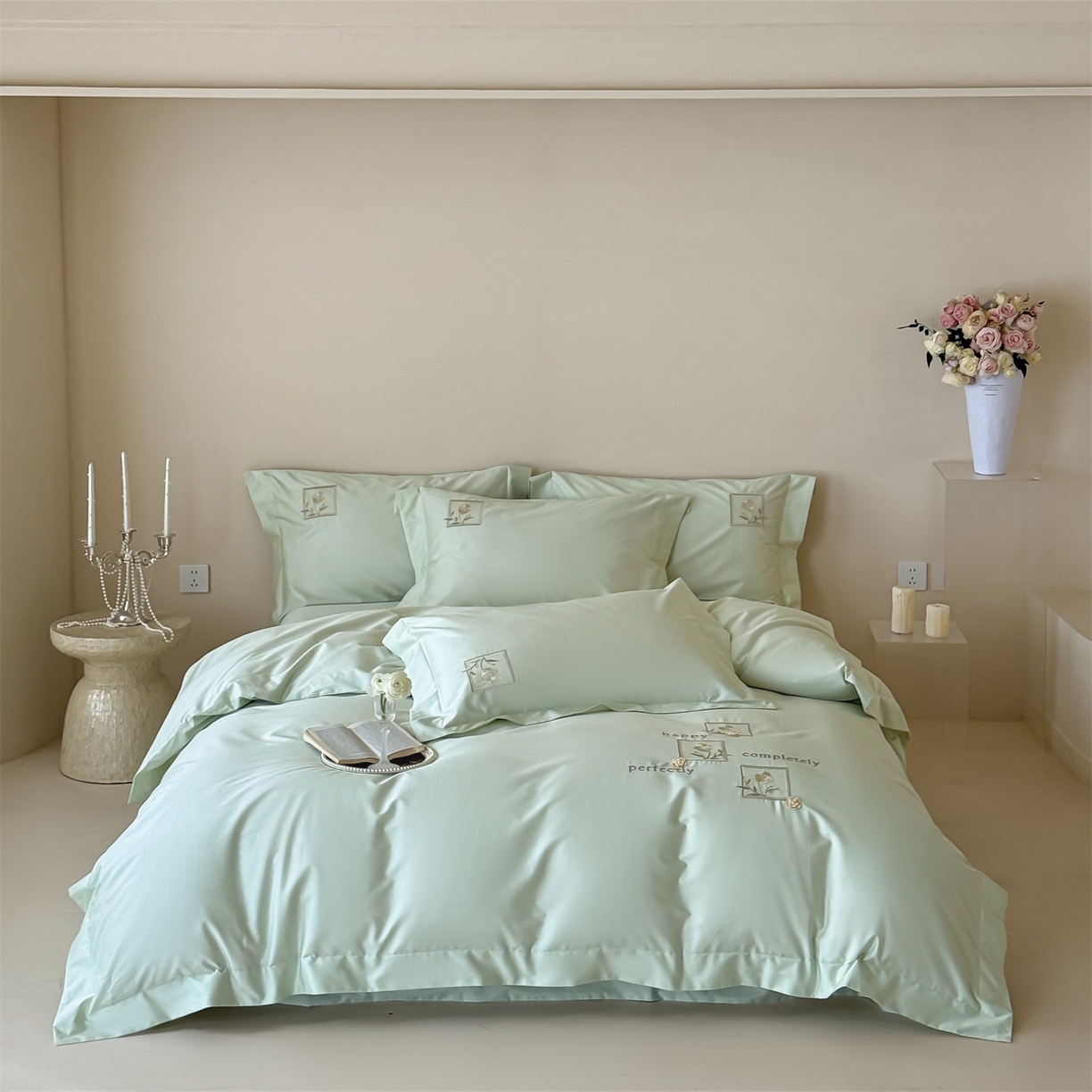 91家纺网 家纺一手货源 找家纺 （总）泽西 2026新品刺绣50s双股全棉长绒棉宽边四件套-花栖【控价358-378】