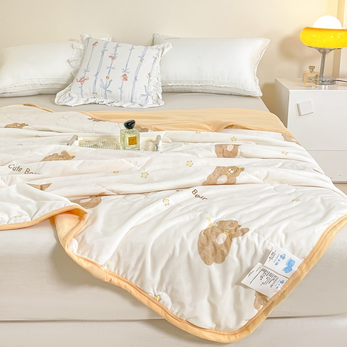 91家纺网 家纺一手货源 找家纺 禹祥家纺 2026新款凉感丝夏凉被冰淇淋印花夏被空调被夏季薄被子直播爆款 笨笨熊