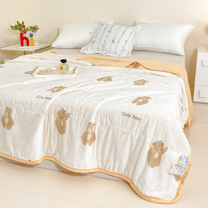 91家纺网 家纺一手货源 找家纺 禹祥家纺 2026新款凉感丝夏凉被冰淇淋印花夏被空调被夏季薄被子直播爆款 笨笨熊