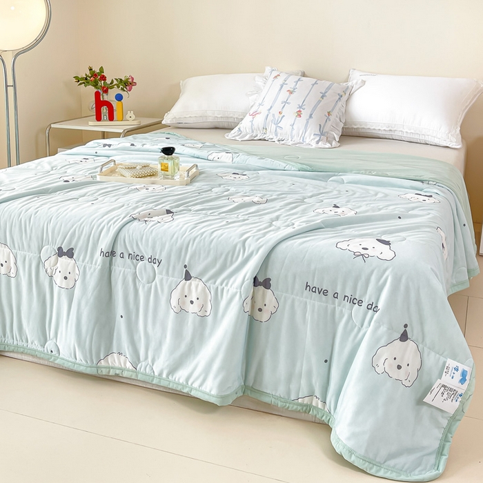 91家纺网 家纺一手货源 找家纺 禹祥家纺 2026新款凉感丝夏凉被冰淇淋印花夏被空调被夏季薄被子直播爆款 顽皮狗-绿