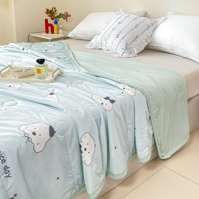 91家纺网 家纺一手货源 找家纺 禹祥家纺 2026新款凉感丝夏凉被冰淇淋印花夏被空调被夏季薄被子直播爆款 顽皮狗-绿