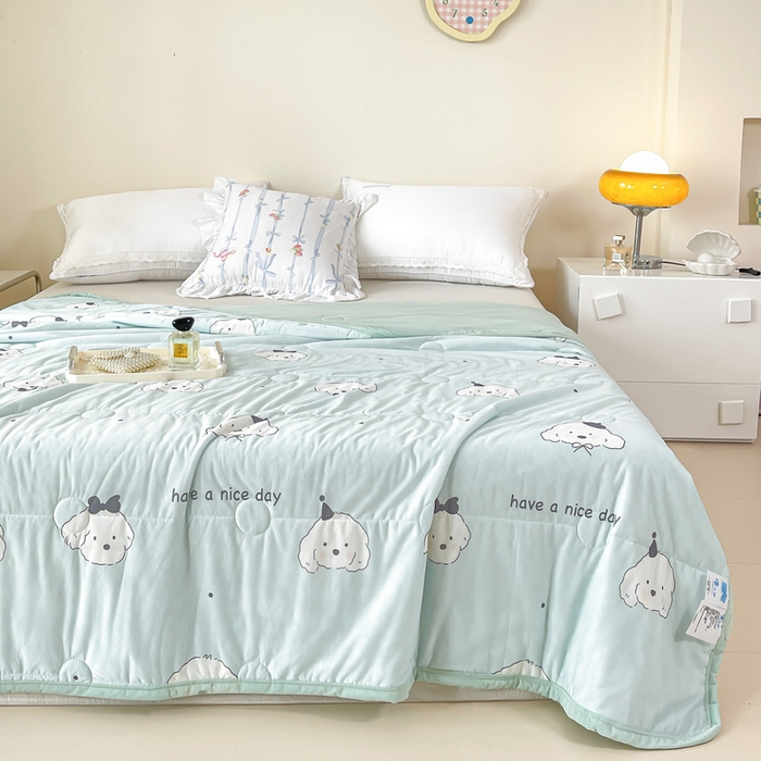 禹祥家纺 2026新款凉感丝夏凉被冰淇淋印花夏被空调被夏季薄被子直播爆款 顽皮狗-绿