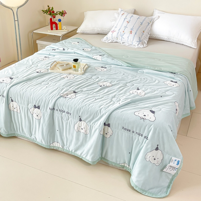 91家纺网 家纺一手货源 找家纺 禹祥家纺 2026新款凉感丝夏凉被冰淇淋印花夏被空调被夏季薄被子直播爆款 顽皮狗-绿