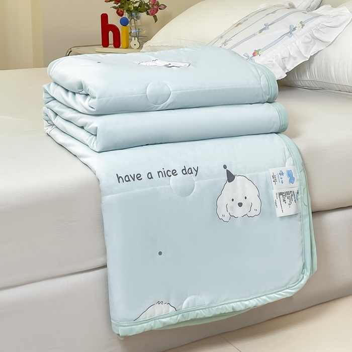 91家纺网 家纺一手货源 找家纺 禹祥家纺 2026新款凉感丝夏凉被冰淇淋印花夏被空调被夏季薄被子直播爆款 顽皮狗-绿