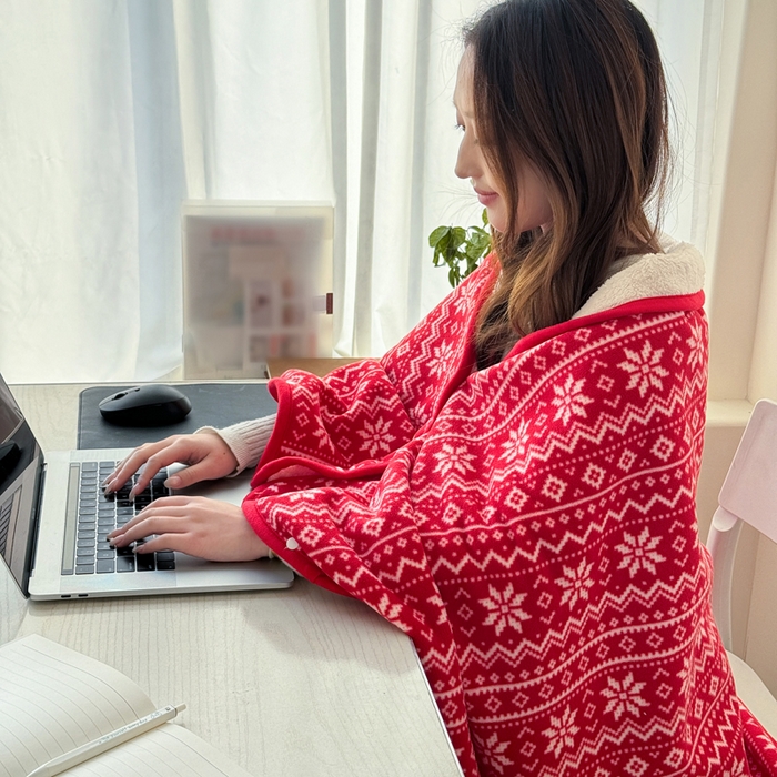 91家纺网 家纺一手货源 找家纺 丹本家纺 2026新款跨境电商爆款多功能办公室午休毯礼品毯可穿披肩盖毯毛毯毯子 雪花