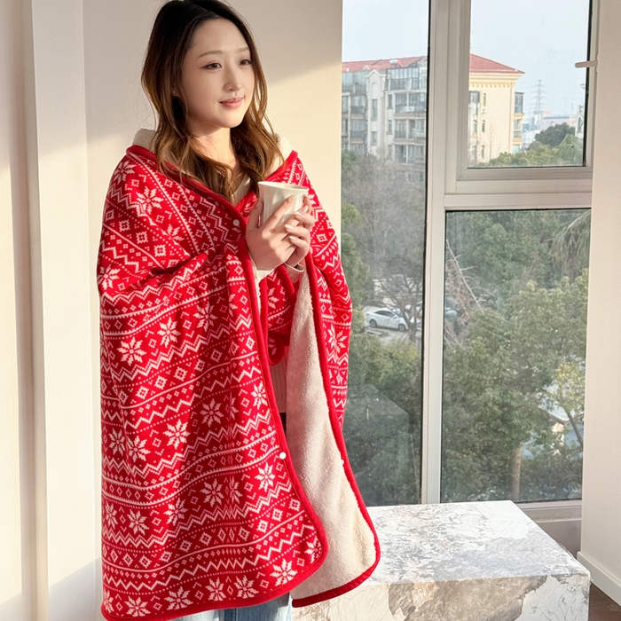 91家纺网 家纺一手货源 找家纺 丹本家纺 2026新款跨境电商爆款多功能办公室午休毯礼品毯可穿披肩盖毯毛毯毯子 雪花