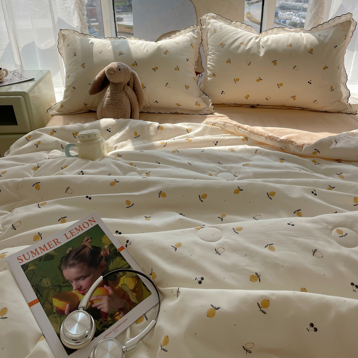 91家纺网 家纺一手货源 找家纺 宝士康家纺 2026新款10A抗菌全棉黑色花边云朵棉单夏被/夏被四件套 云朵棉-禾风果语