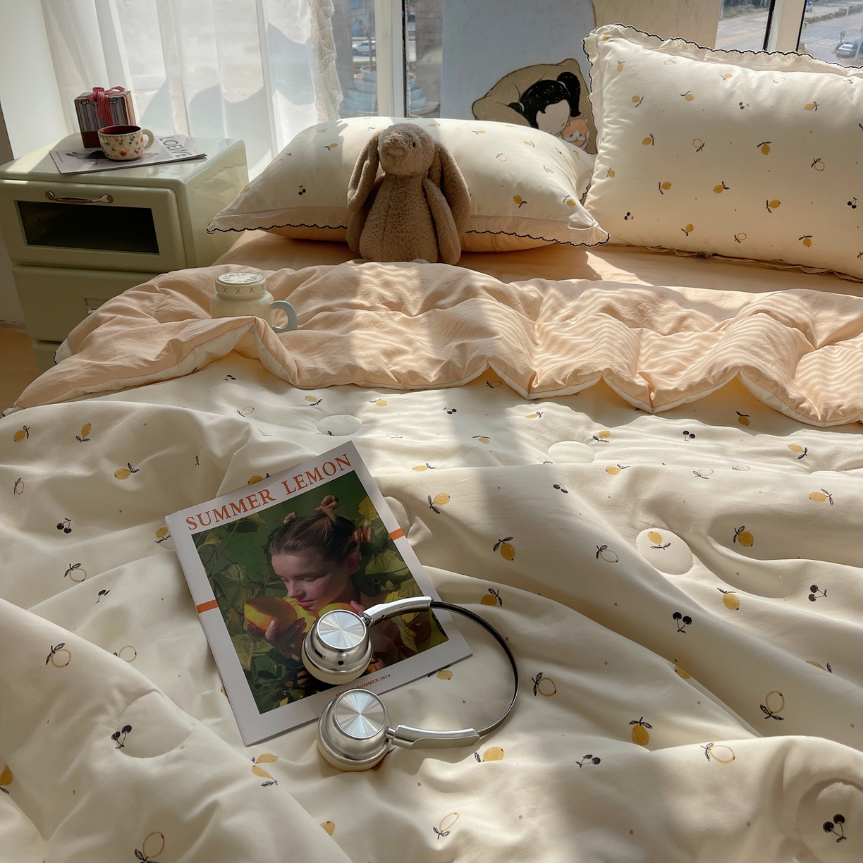 91家纺网 家纺一手货源 找家纺 宝士康家纺 2026新款10A抗菌全棉黑色花边云朵棉单夏被/夏被四件套 云朵棉-禾风果语