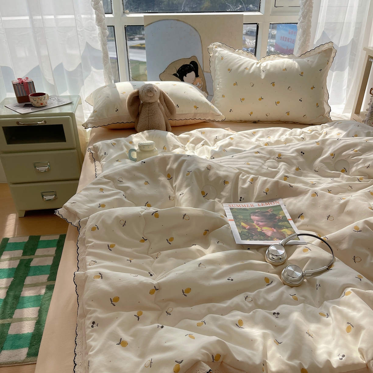 91家纺网 家纺一手货源 找家纺 宝士康家纺 2026新款10A抗菌全棉黑色花边云朵棉单夏被/夏被四件套 云朵棉-禾风果语