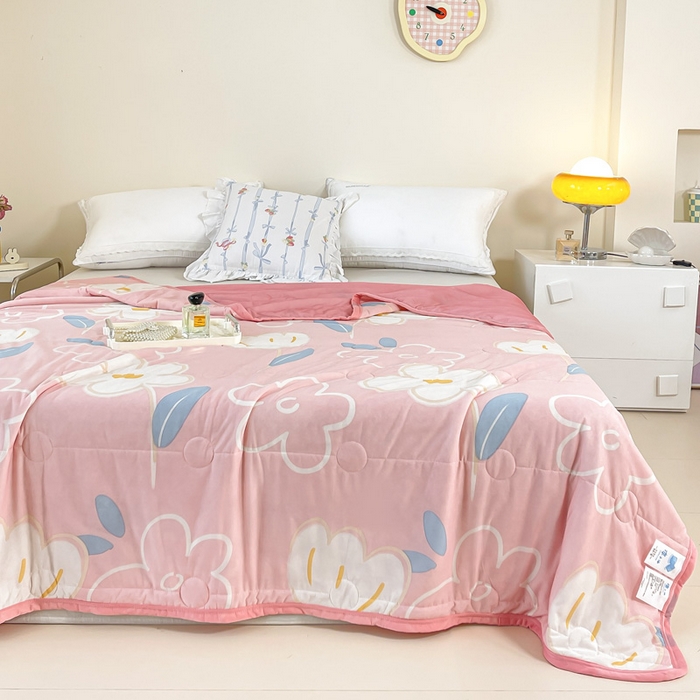 91家纺网 家纺一手货源 找家纺 禹祥家纺 2026新款凉感丝夏凉被冰淇淋印花夏被空调被夏季薄被子直播爆款 粉色花海