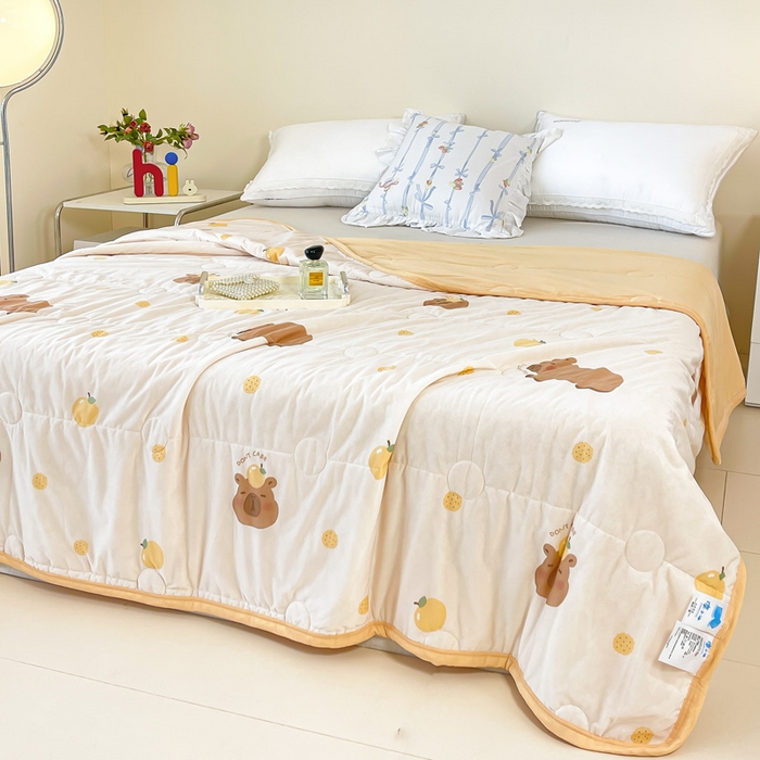 91家纺网 家纺一手货源 找家纺 禹祥家纺 2026新款凉感丝夏凉被冰淇淋印花夏被空调被夏季薄被子直播爆款 卡皮巴拉