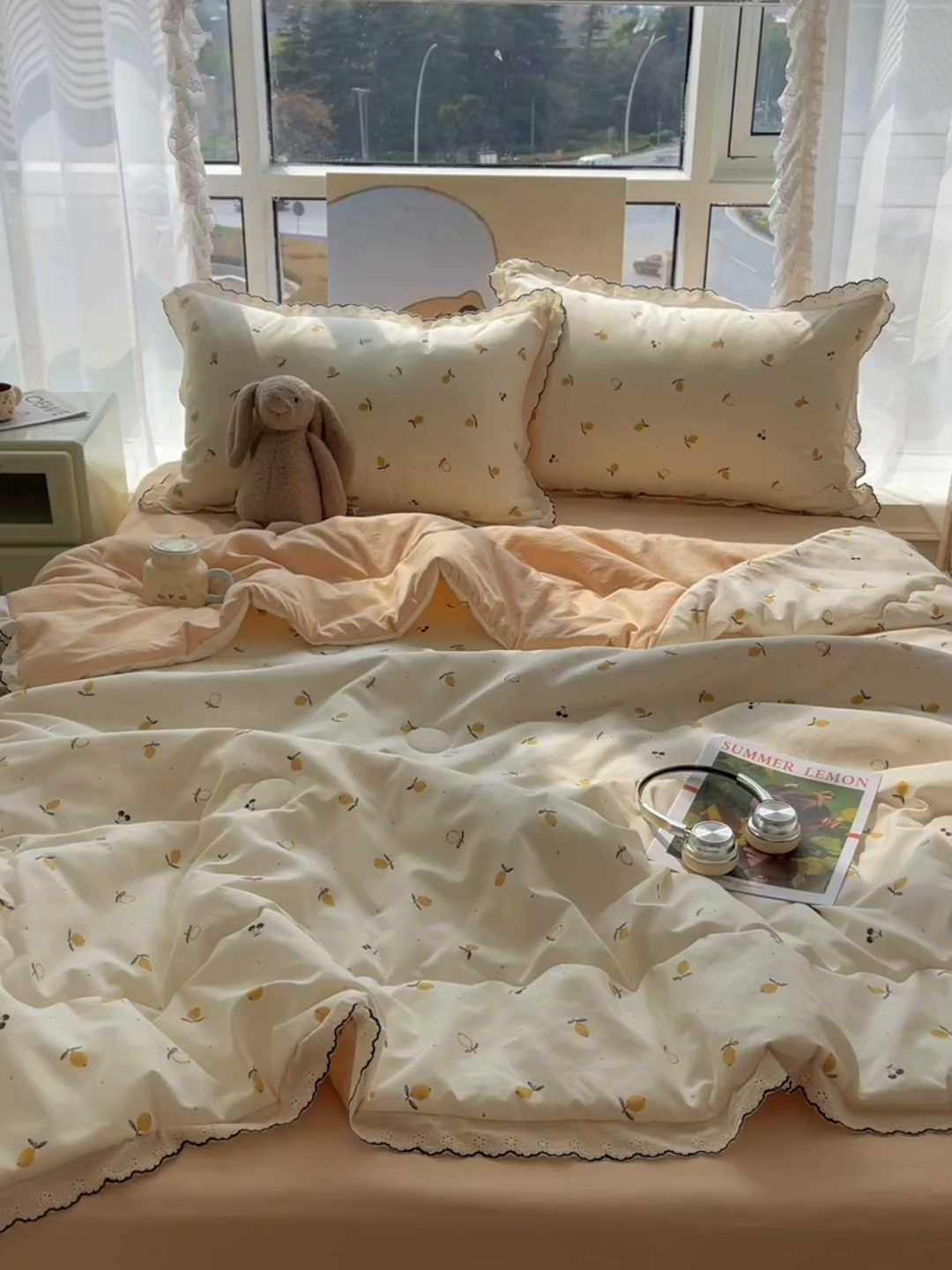 91家纺网 家纺一手货源 找家纺 宝士康家纺 2026新款10A抗菌全棉黑色花边云朵棉单夏被/夏被四件套 云朵棉-禾风果语