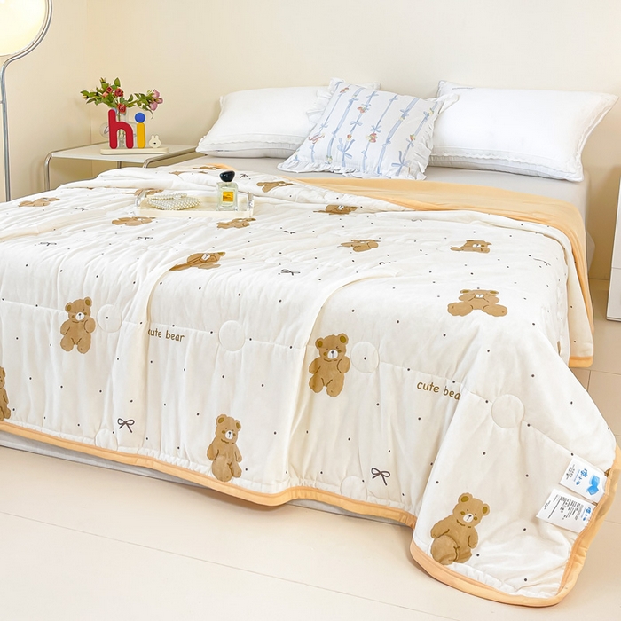 91家纺网 家纺一手货源 找家纺 禹祥家纺 2026新款凉感丝夏凉被冰淇淋印花夏被空调被夏季薄被子直播爆款 可爱熊