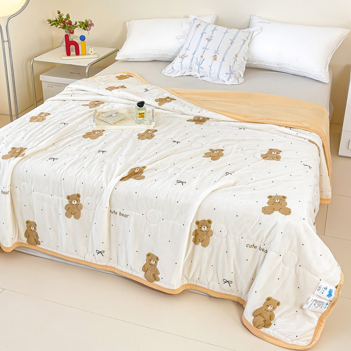 91家纺网 家纺一手货源 找家纺 禹祥家纺 2026新款凉感丝夏凉被冰淇淋印花夏被空调被夏季薄被子直播爆款 可爱熊