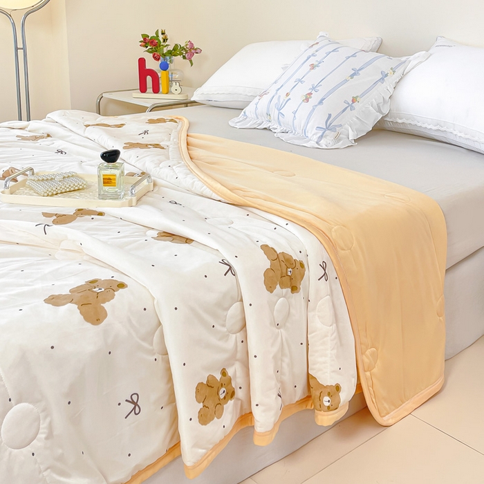 91家纺网 家纺一手货源 找家纺 禹祥家纺 2026新款凉感丝夏凉被冰淇淋印花夏被空调被夏季薄被子直播爆款 可爱熊