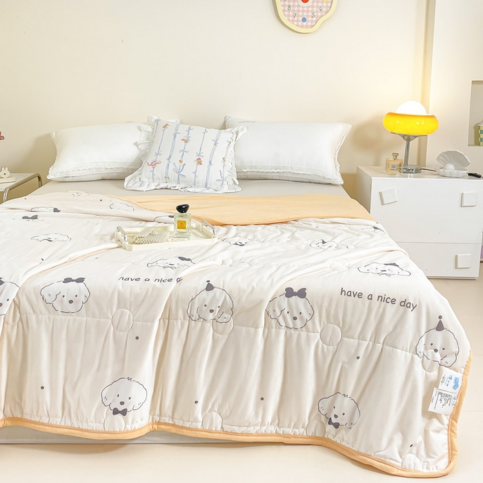 91家纺网 家纺一手货源 找家纺 禹祥家纺 2026新款凉感丝夏凉被冰淇淋印花夏被空调被夏季薄被子直播爆款 顽皮狗-米