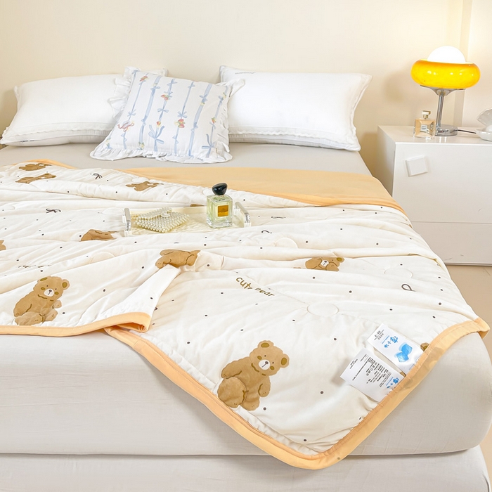 91家纺网 家纺一手货源 找家纺 禹祥家纺 2026新款凉感丝夏凉被冰淇淋印花夏被空调被夏季薄被子直播爆款 可爱熊