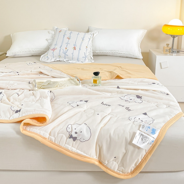 91家纺网 家纺一手货源 找家纺 禹祥家纺 2026新款凉感丝夏凉被冰淇淋印花夏被空调被夏季薄被子直播爆款 顽皮狗-米