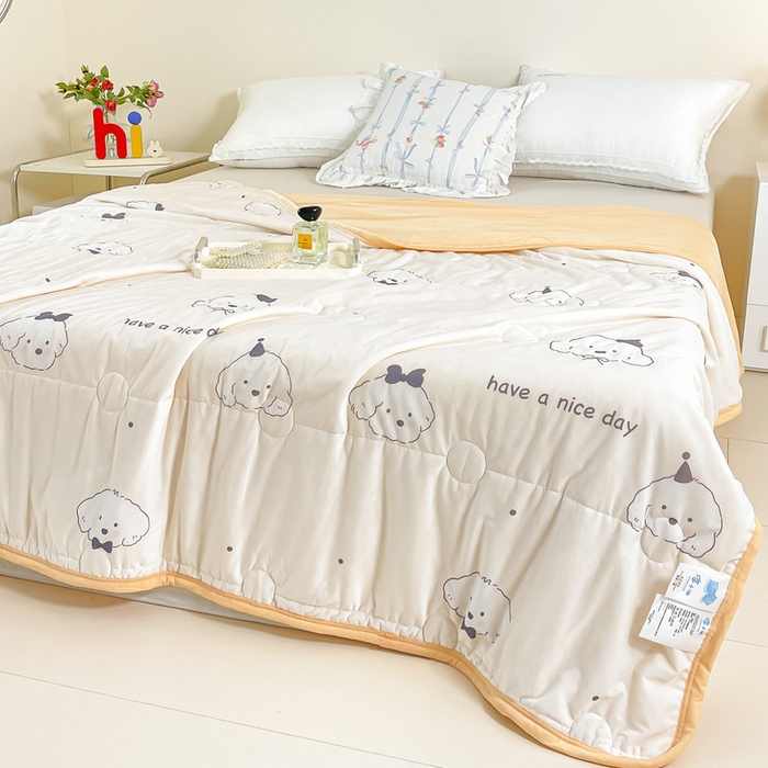 91家纺网 家纺一手货源 找家纺 禹祥家纺 2026新款凉感丝夏凉被冰淇淋印花夏被空调被夏季薄被子直播爆款 顽皮狗-米