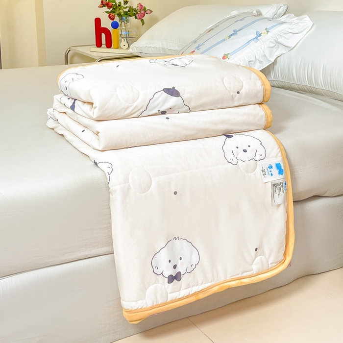 91家纺网 家纺一手货源 找家纺 禹祥家纺 2026新款凉感丝夏凉被冰淇淋印花夏被空调被夏季薄被子直播爆款 顽皮狗-米