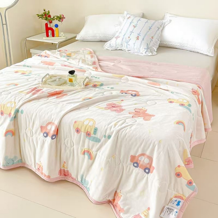 91家纺网 家纺一手货源 找家纺 禹祥家纺 2026新款凉感丝夏凉被冰淇淋印花夏被空调被夏季薄被子直播爆款 小汽车