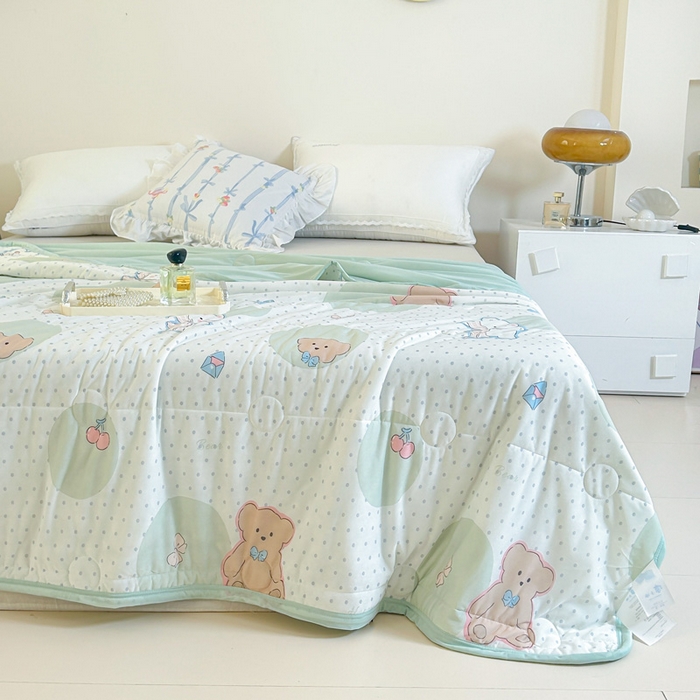 禹祥家纺 2026新款凉感丝夏凉被冰淇淋印花夏被空调被夏季薄被子直播爆款 樱桃熊