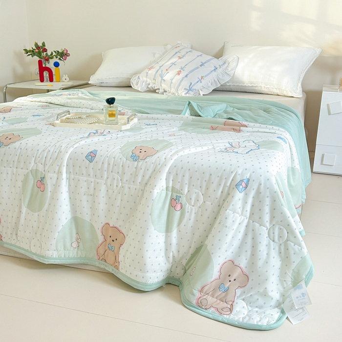 91家纺网 家纺一手货源 找家纺 禹祥家纺 2026新款凉感丝夏凉被冰淇淋印花夏被空调被夏季薄被子直播爆款 樱桃熊