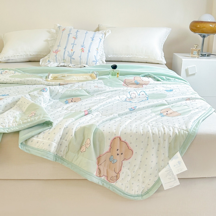 91家纺网 家纺一手货源 找家纺 禹祥家纺 2026新款凉感丝夏凉被冰淇淋印花夏被空调被夏季薄被子直播爆款 樱桃熊