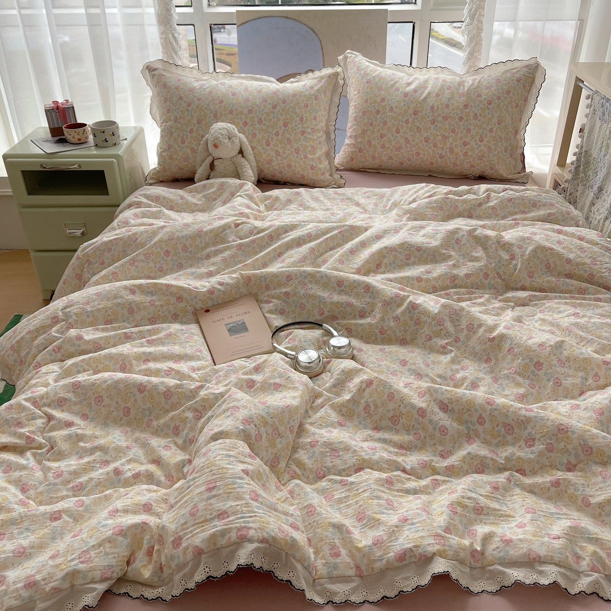 91家纺网 家纺一手货源 找家纺 宝士康家纺 2026新款10A抗菌全棉黑色花边云朵棉单夏被/夏被四件套 云朵棉-花团粉簇