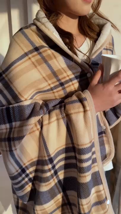 91家纺网 家纺一手货源 找家纺 丹本家纺 2026新款跨境电商爆款多功能办公室午休毯礼品毯可穿披肩盖毯毛毯毯子 蓝咖