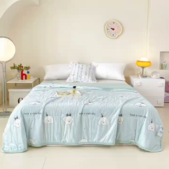 91家纺网 家纺一手货源 找家纺 禹祥家纺 2026新款凉感丝夏凉被冰淇淋印花夏被空调被夏季薄被子直播爆款 顽皮狗-绿