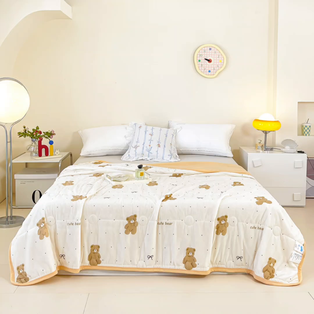 91家纺网 家纺一手货源 找家纺 禹祥家纺 2026新款凉感丝夏凉被冰淇淋印花夏被空调被夏季薄被子直播爆款 可爱熊