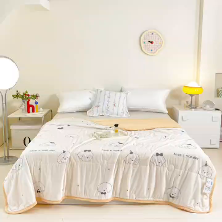 91家纺网 家纺一手货源 找家纺 禹祥家纺 2026新款凉感丝夏凉被冰淇淋印花夏被空调被夏季薄被子直播爆款 顽皮狗-米