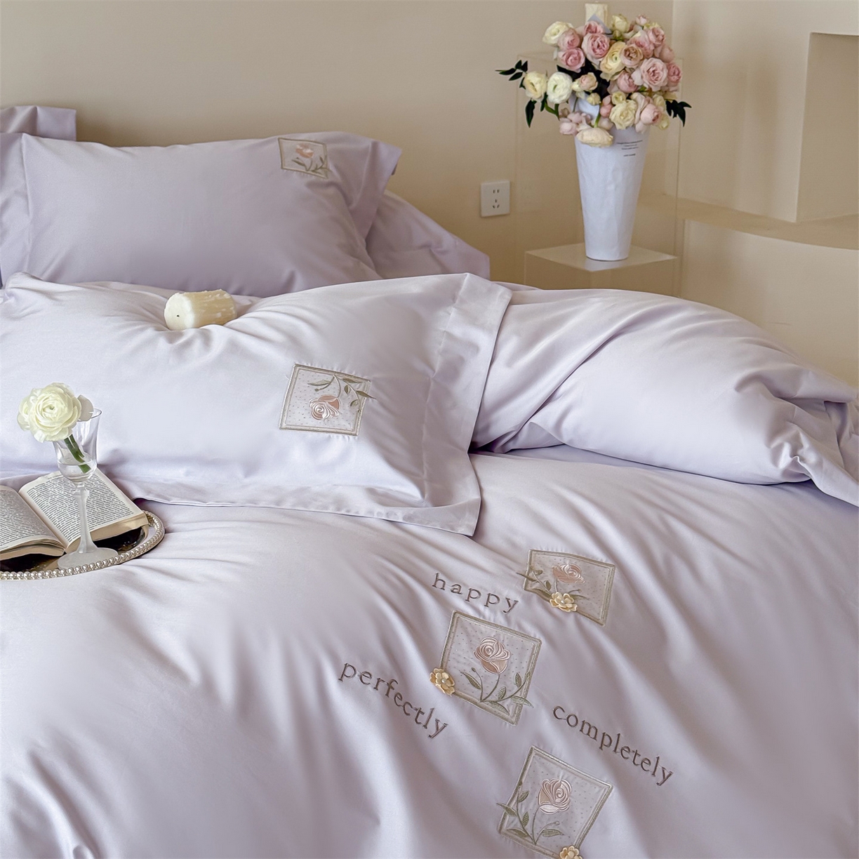 91家纺网 家纺一手货源 找家纺 泽西 2026新品刺绣50s双股全棉长绒棉宽边四件套-花栖 花栖-梦幻紫【控价358-378】