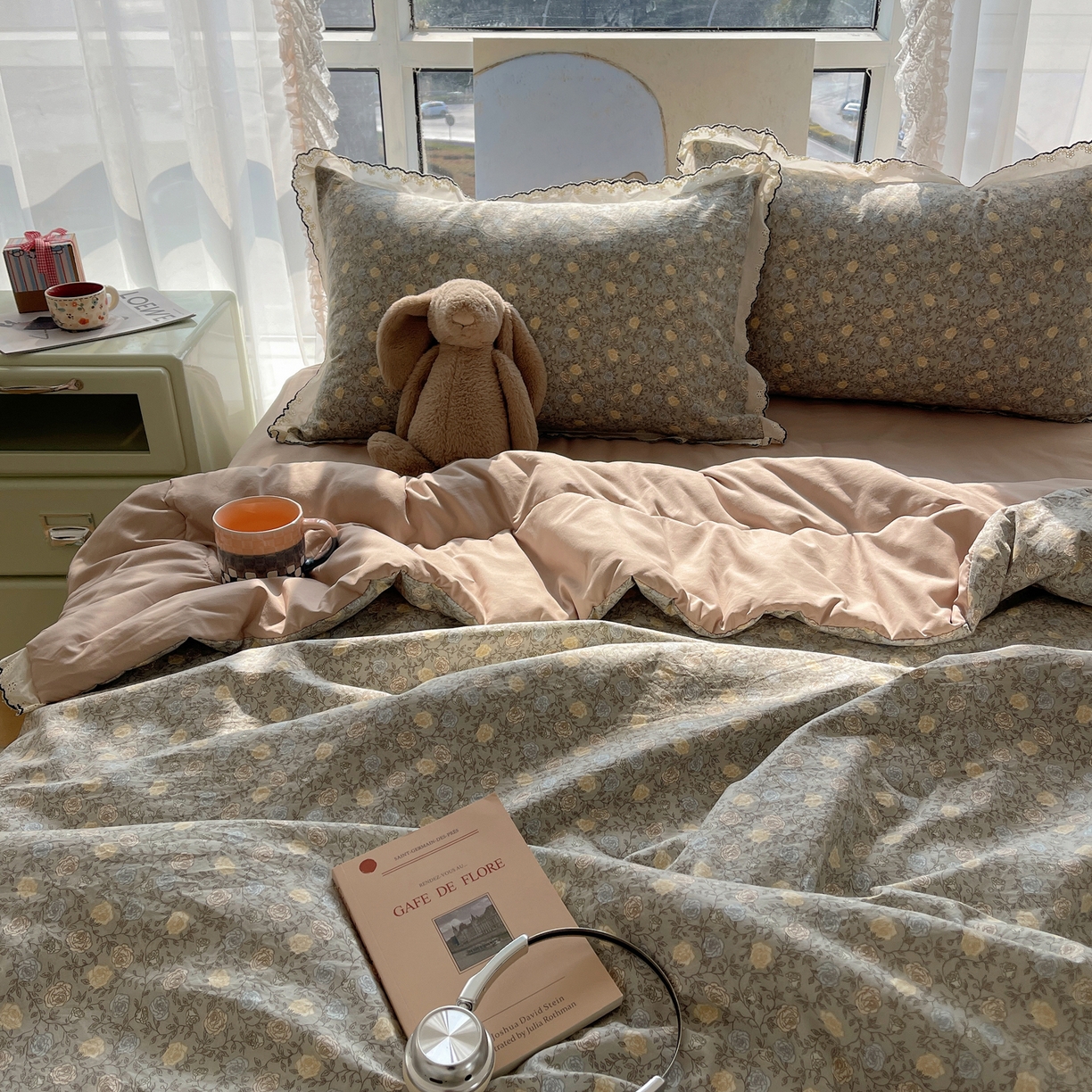 91家纺网 家纺一手货源 找家纺 宝士康家纺 2026新款10A抗菌全棉黑色花边云朵棉单夏被/夏被四件套 云朵棉-青黛花笺