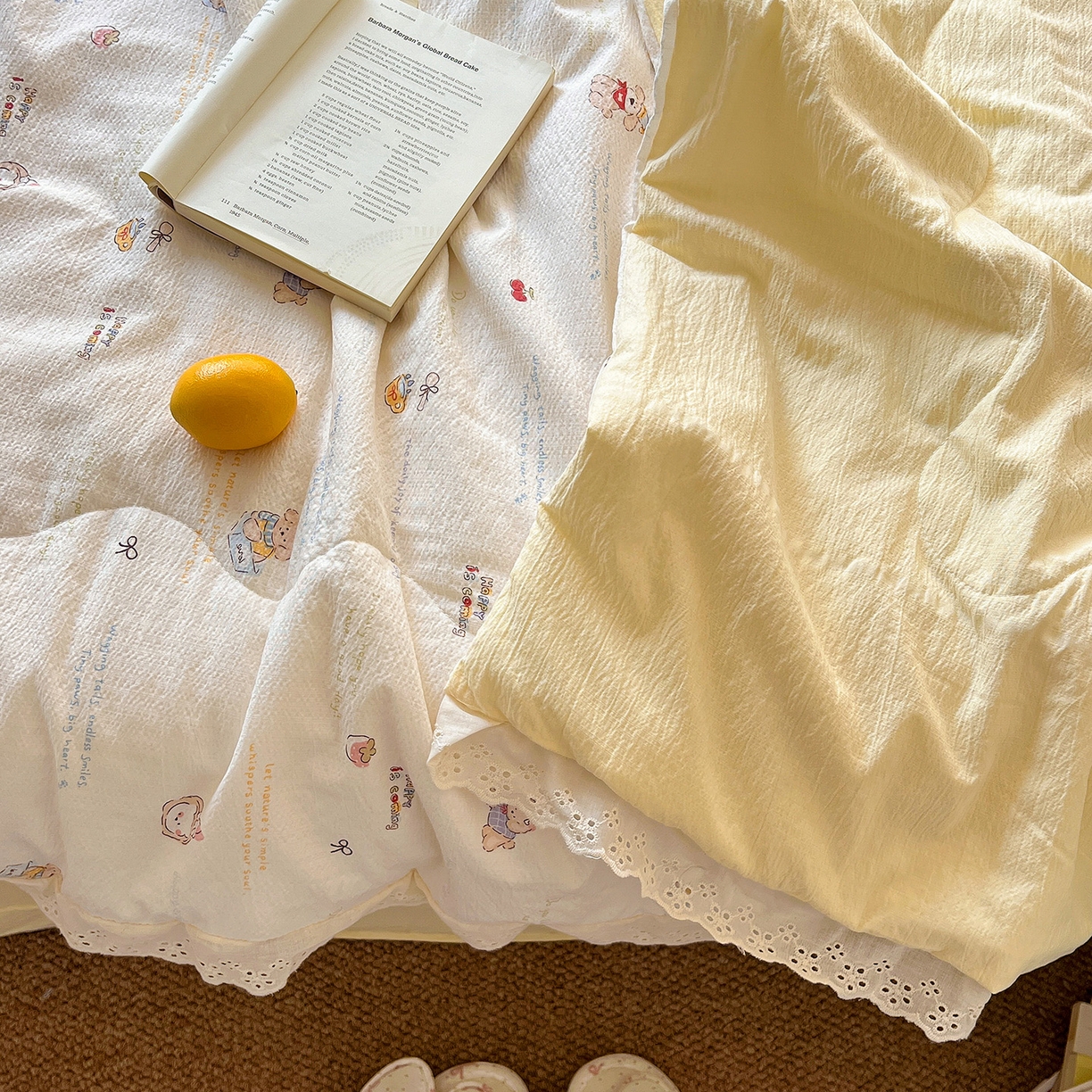 91家纺网 家纺一手货源 找家纺 （总）一比一家纺 2026新款彩色花边木棉皱皱纱夏被四件套