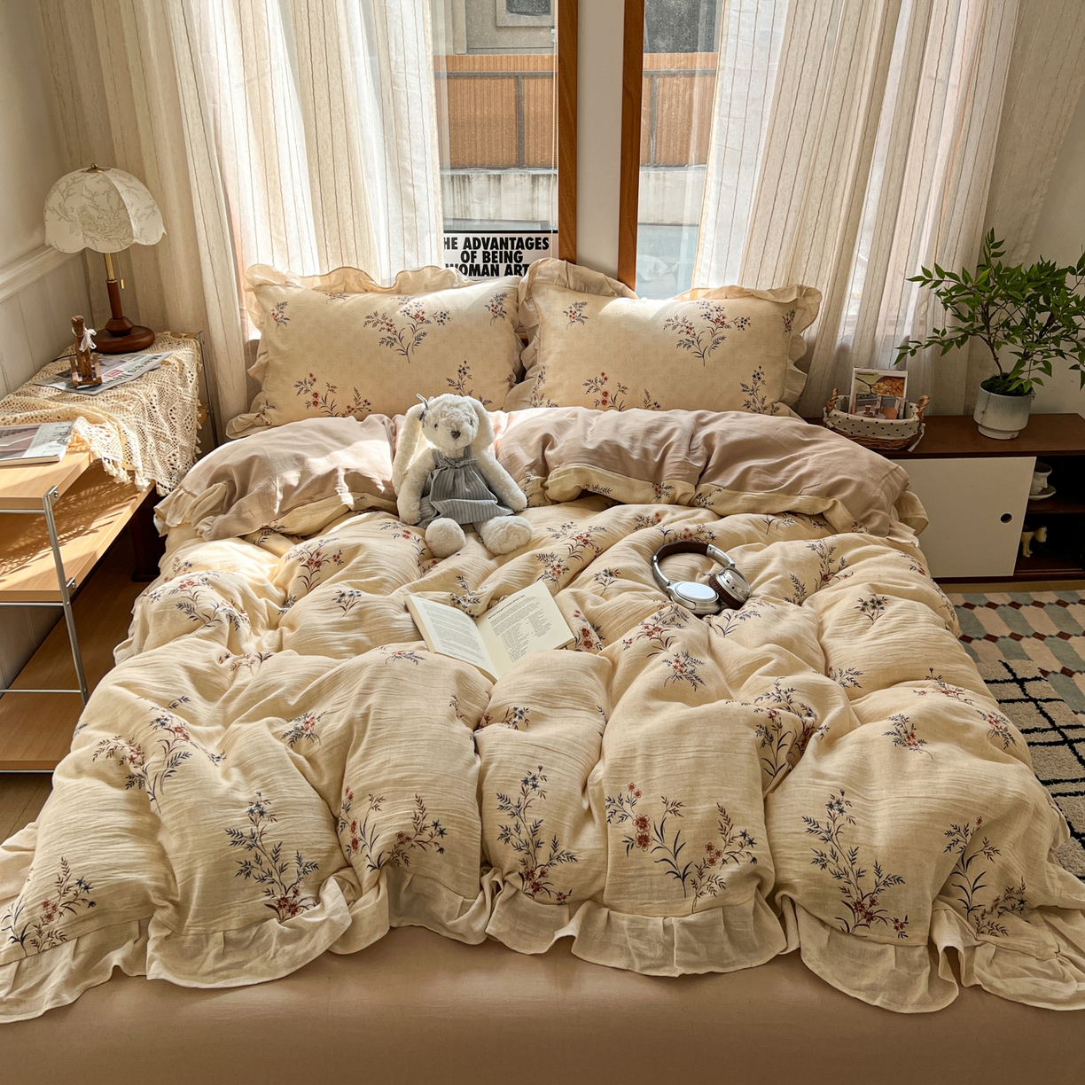 91家纺网 家纺一手货源 找家纺 （总）耀悦家纺 2026新款真棉麻四件套轻奢法式大花边工艺款圆角荷叶边吊边床单