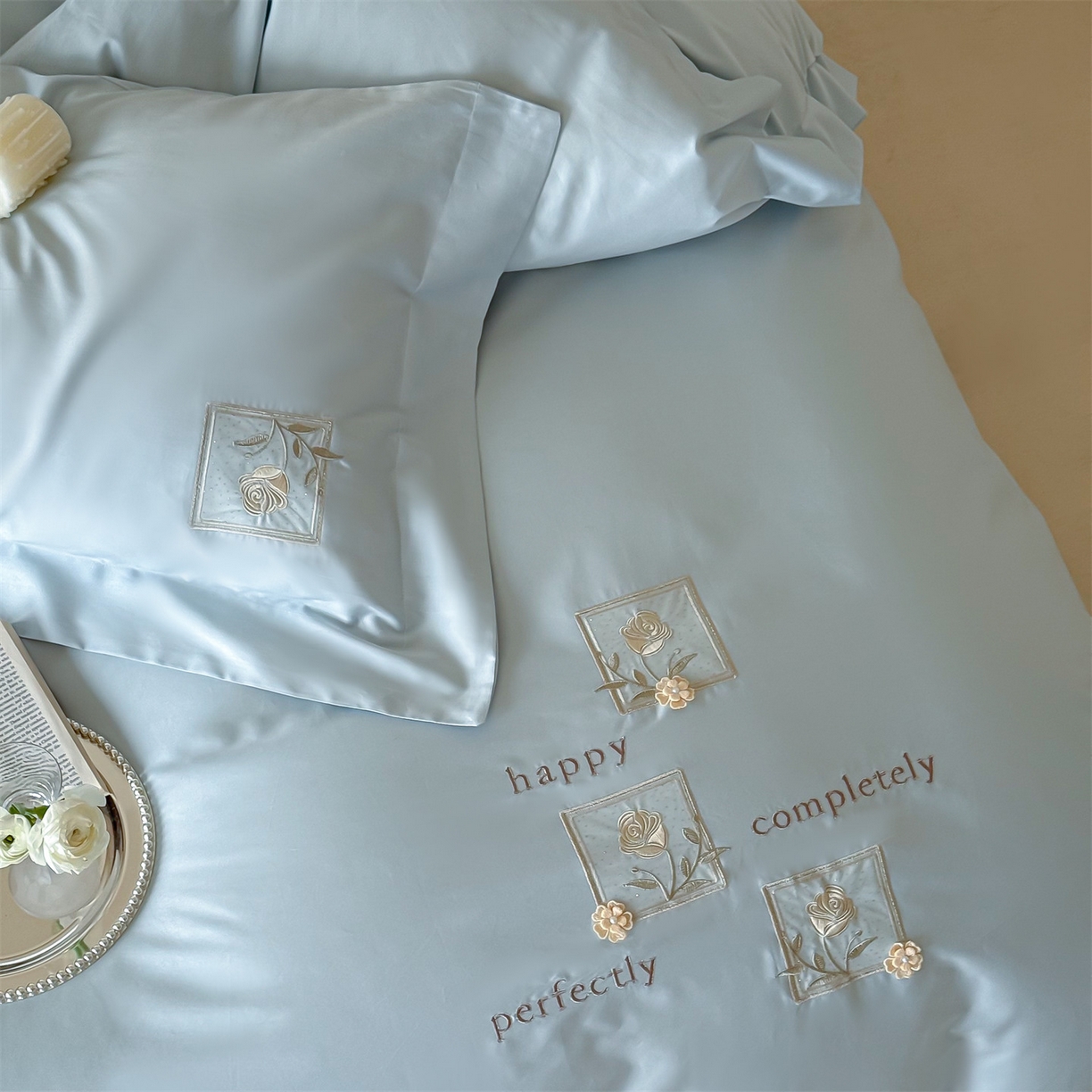 91家纺网 家纺一手货源 找家纺 泽西 2026新品刺绣50s双股全棉长绒棉宽边四件套-花栖 花栖-浅云蓝【控价358-378】