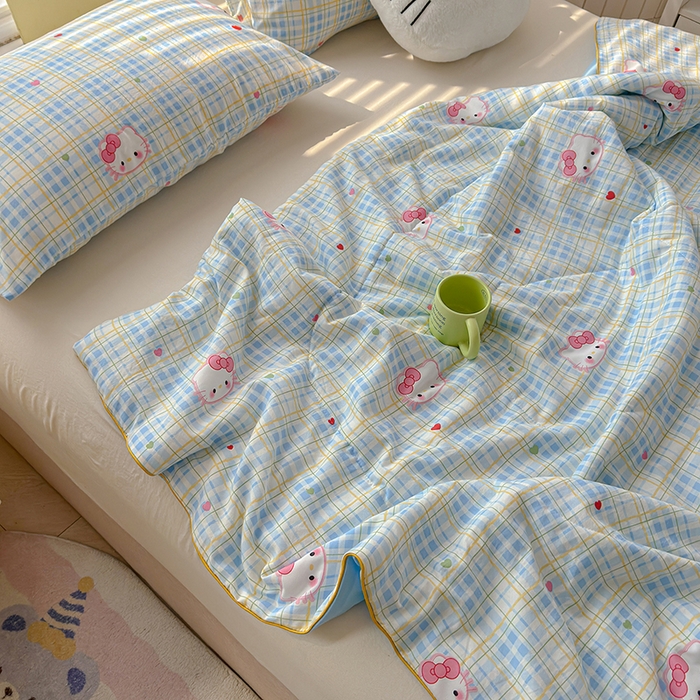 91家纺网 家纺一手货源 找家纺 桔禾家纺 2026水洗皱皱纱夏被  宅妹蓝猫