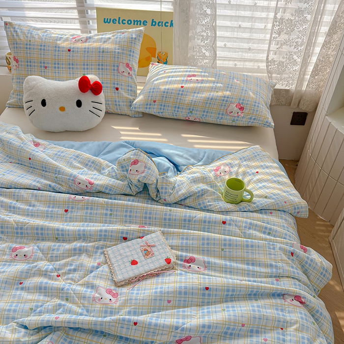 91家纺网 家纺一手货源 找家纺 桔禾家纺 2026水洗皱皱纱夏被  宅妹蓝猫