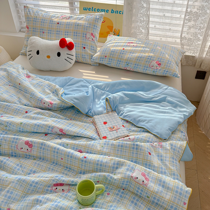 91家纺网 家纺一手货源 找家纺 桔禾家纺 2026水洗皱皱纱夏被  宅妹蓝猫